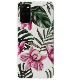 ADEL Siliconen Back Cover Softcase Hoesje voor Samsung Galaxy S20 - Planten Bloemen Roze Groen
