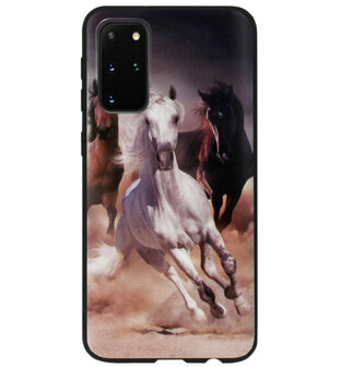 ADEL Siliconen Back Cover Softcase Hoesje voor Samsung Galaxy S20 - Paarden Wit Bruin