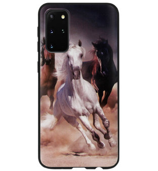 ADEL Siliconen Back Cover Softcase Hoesje voor Samsung Galaxy S20 Plus - Paarden Wit Bruin
