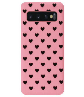 ADEL Siliconen Back Cover Softcase Hoesje voor Samsung Galaxy S10 - Hartjes Roze Zwart