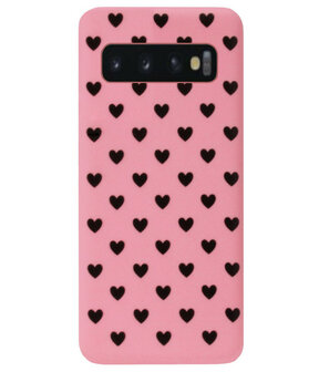 ADEL Siliconen Back Cover Softcase Hoesje voor Samsung Galaxy S10 Plus - Hartjes Roze Zwart