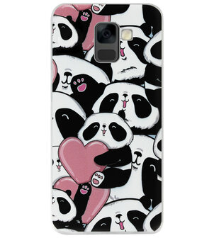 ADEL Siliconen Back Cover Softcase Hoesje voor Samsung Galaxy A8 (2018) - Panda Hartjes