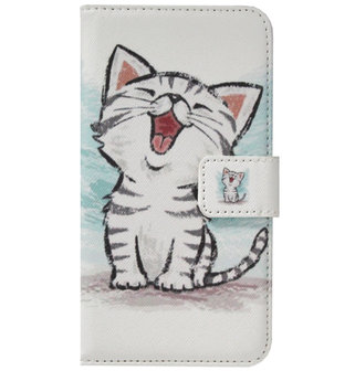 ADEL Kunstleren Book Case Portemonnee Pasjes Hoesje voor Samsung Galaxy A6 Plus (2018) - Katten Wit