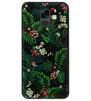 ADEL Siliconen Back Cover Softcase Hoesje voor Samsung Galaxy A6 Plus (2018) - Planten Bloemen Blauw Roze