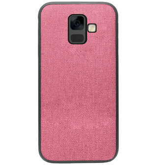 ADEL Siliconen Back Cover Softcase Hoesje voor Samsung Galaxy A6 Plus (2018) - Stoffen Design Roze