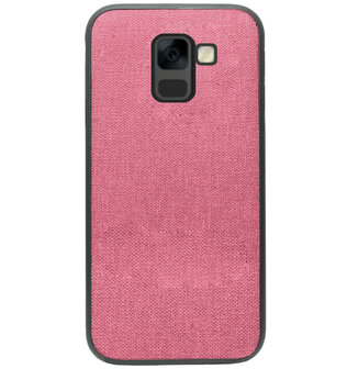 ADEL Siliconen Back Cover Softcase Hoesje voor Samsung Galaxy A8 (2018) - Stoffen Design Roze