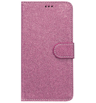ADEL Kunstleren Book Case Portemonnee Pasjes Hoesje voor Samsung Galaxy A8 (2018) - Bling Bling Glitter Roze