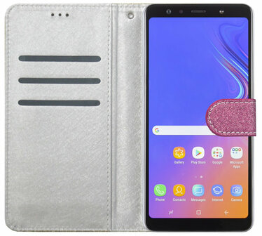 ADEL Kunstleren Book Case Portemonnee Pasjes Hoesje voor Samsung Galaxy A8 (2018) - Bling Bling Glitter Roze