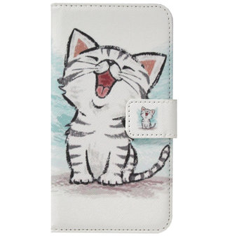 ADEL Kunstleren Book Case Portemonnee Pasjes Hoesje voor Samsung Galaxy A8 Plus (2018) - Katten Wit