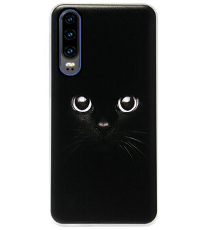 ADEL Siliconen Back Cover Softcase Hoesje voor Huawei P30 - Kat Zwart