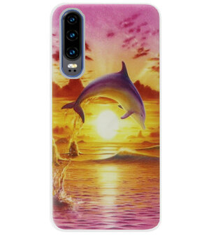 ADEL Siliconen Back Cover Softcase Hoesje voor Huawei P30 - Dolfijn Roze