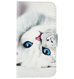 ADEL Kunstleren Book Case Portemonnee Pasjes Hoesje voor Huawei P30 - Katten Wit