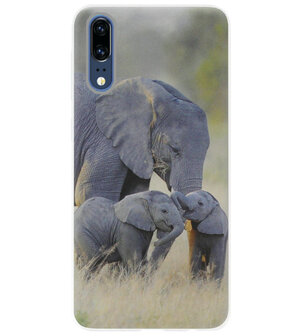 ADEL Siliconen Back Cover Softcase Hoesje voor Huawei P20 - Olifant Familie
