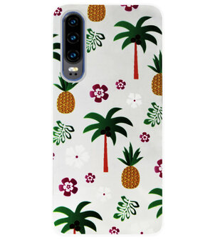 ADEL Siliconen Back Cover Softcase Hoesje voor Huawei P30 - Ananas Palmbomen
