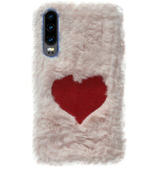 ADEL Siliconen Back Cover Softcase Hoesje voor Huawei P30 - Hartjes Fluffy Pluche Zachte Stof