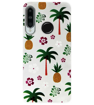 ADEL Siliconen Back Cover Softcase Hoesje voor Huawei P30 Lite - Ananas Palmbomen