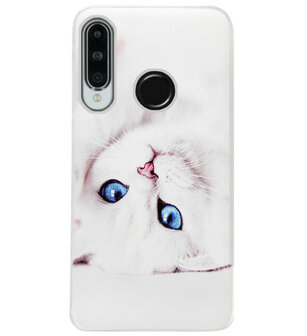 ADEL Siliconen Back Cover Softcase Hoesje voor Huawei P30 Lite - Kat Wit