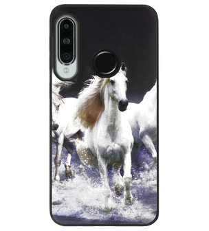 ADEL Siliconen Back Cover Softcase Hoesje voor Huawei P30 Lite - Paarden Wit