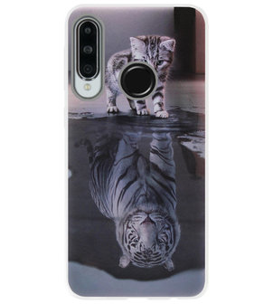 ADEL Siliconen Back Cover Softcase Hoesje voor Huawei P30 Lite - Poezen Schaduw Tijger