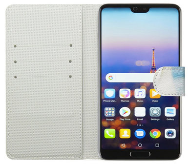 ADEL Kunstleren Book Case Portemonnee Pasjes Hoesje voor Huawei P30 Lite - Honden Wit