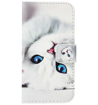 ADEL Kunstleren Book Case Portemonnee Pasjes Hoesje voor Huawei P30 Lite - Katten Wit