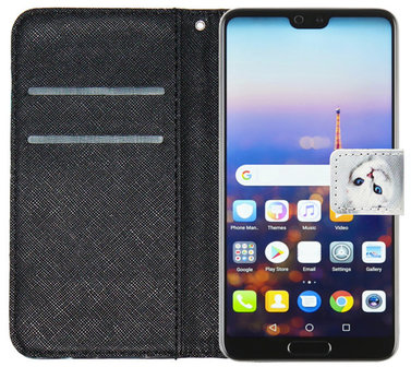 ADEL Kunstleren Book Case Portemonnee Pasjes Hoesje voor Huawei P30 Lite - Katten Wit