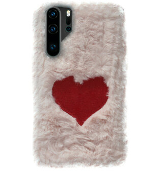 ADEL Siliconen Back Cover Softcase Hoesje voor Huawei P30 Pro - Hartjes Fluffy Pluche Zachte Stof