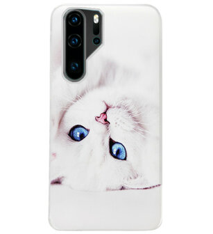 ADEL Siliconen Back Cover Softcase Hoesje voor Huawei P30 Pro - Kat Wit