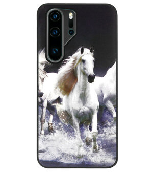 ADEL Siliconen Back Cover Softcase Hoesje voor Huawei P30 Pro - Paarden Wit