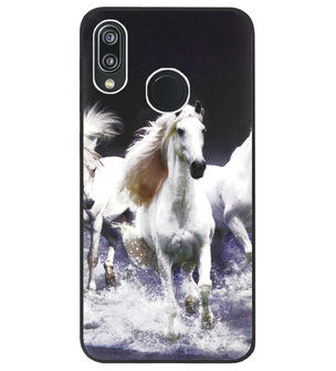 ADEL Siliconen Back Cover Softcase Hoesje voor Huawei P20 Lite (2018) - Paarden Wit