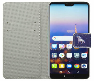 ADEL Kunstleren Book Case Portemonnee Pasjes Hoesje voor Huawei P20 Lite (2018) - Paarden Eenhoorn