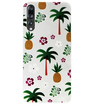 ADEL Siliconen Back Cover Softcase Hoesje voor Huawei P20 Pro - Ananas Palmbomen