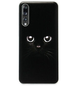 ADEL Siliconen Back Cover Softcase Hoesje voor Huawei P20 Pro - Kat Zwart