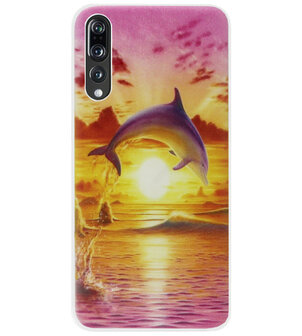 ADEL Siliconen Back Cover Softcase Hoesje voor Huawei P20 Pro - Dolfijn Roze