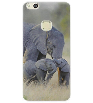ADEL Siliconen Back Cover Softcase Hoesje voor Huawei P10 Lite - Olifant Familie