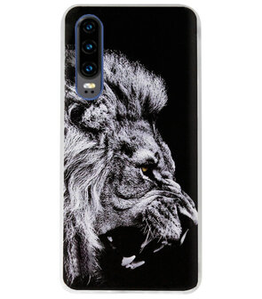 ADEL Siliconen Back Cover Softcase Hoesje voor Huawei P30 - Leeuw Zwart