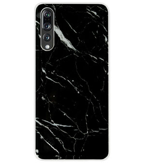 ADEL Siliconen Back Cover Softcase Hoesje voor Huawei P20 Pro - Marmer Zwart