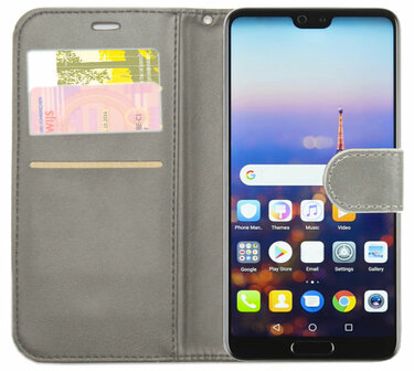 ADEL Kunstleren Book Case Pasjes Portemonnee Hoesje voor Huawei P20 - Grijs