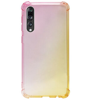ADEL Siliconen Back Cover Softcase Hoesje voor Huawei P20 Pro - Kleurovergang Roze Geel