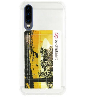 ADEL Siliconen Back Cover Softcase Hoesje voor Huawei P30 - Pasjeshouder Doorzichtig