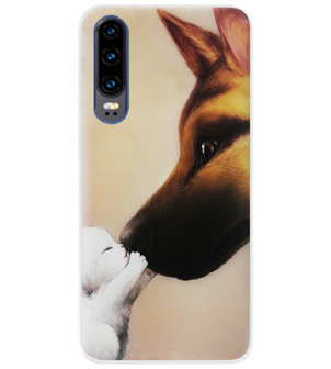 ADEL Siliconen Back Cover Softcase Hoesje voor Huawei P30 - Hond Kat Familie