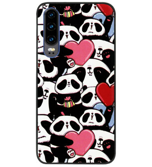 ADEL Siliconen Back Cover Softcase Hoesje voor Huawei P30 - Panda Hartjes