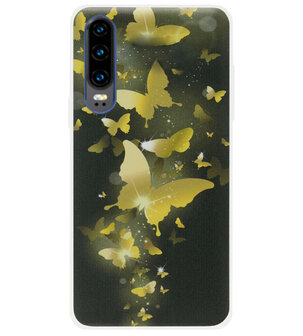 ADEL Siliconen Back Cover Softcase Hoesje voor Huawei P30 - Vlinder Goud