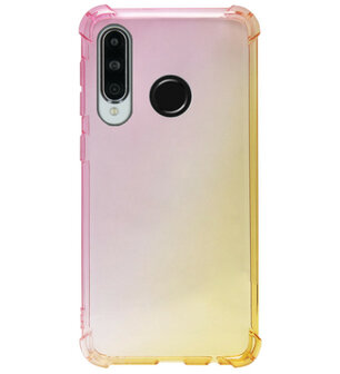 ADEL Siliconen Back Cover Softcase Hoesje voor Huawei P30 Lite - Kleurovergang Roze Geel