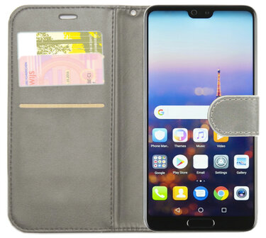 ADEL Kunstleren Book Case Pasjes Portemonnee Hoesje voor Huawei P30 Lite - Grijs