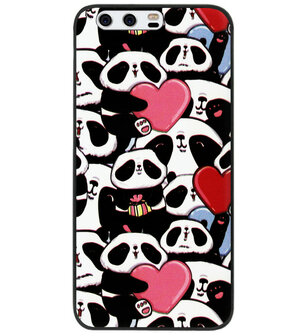 ADEL Siliconen Back Cover Softcase Hoesje voor Huawei P10 - Panda Hartjes