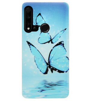 ADEL Siliconen Back Cover Softcase Hoesje voor Huawei P20 Lite (2019) - Vlinder Blauw