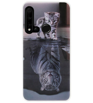 ADEL Siliconen Back Cover Softcase Hoesje voor Huawei P20 Lite (2019) - Poezen Schaduw Tijger