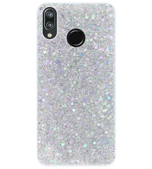ADEL Premium Siliconen Back Cover Softcase Hoesje voor Huawei P20 Lite (2018) - Bling Bling Glitter Zilver