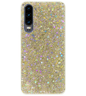 ADEL Premium Siliconen Back Cover Softcase Hoesje voor Huawei P30 - Bling Bling Glitter Goud